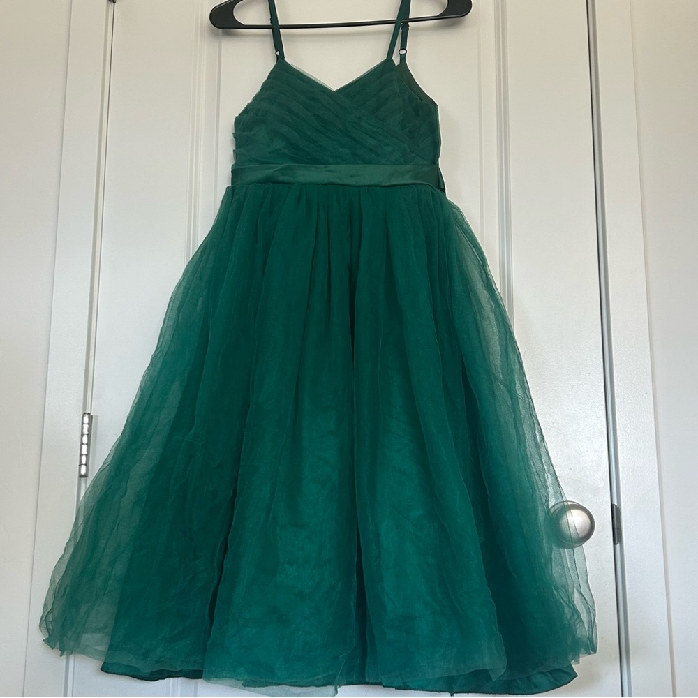 Green forest little girls dress